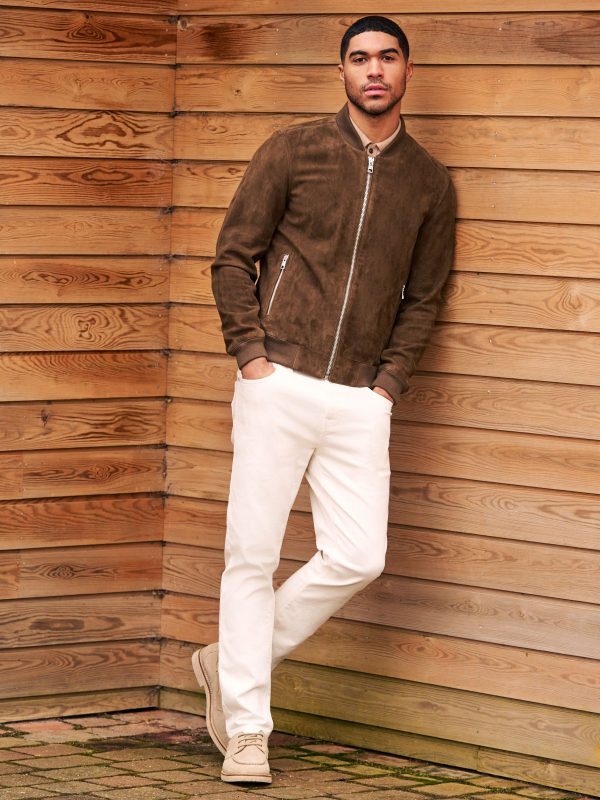 FOSSE3532 Brown Suede Bomber Jacket - Image 2