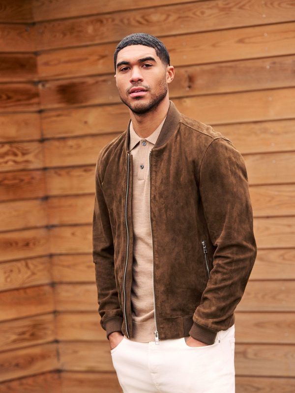 FOSSE3532 Brown Suede Bomber Jacket - Image 4