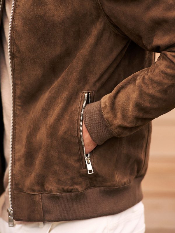 FOSSE3532 Brown Suede Bomber Jacket - Image 5