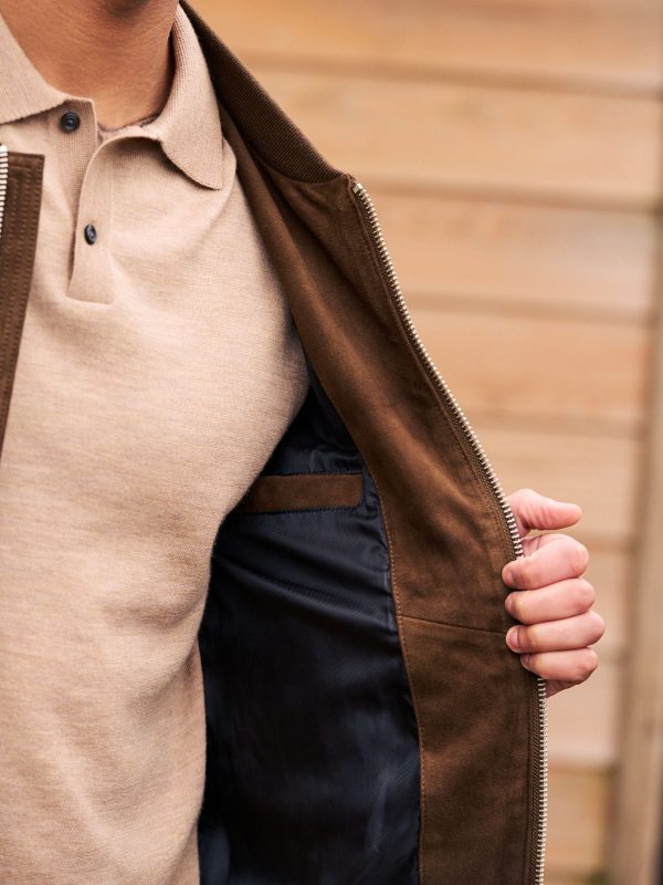 FOSSE3532 Brown Suede Bomber Jacket - Image 6