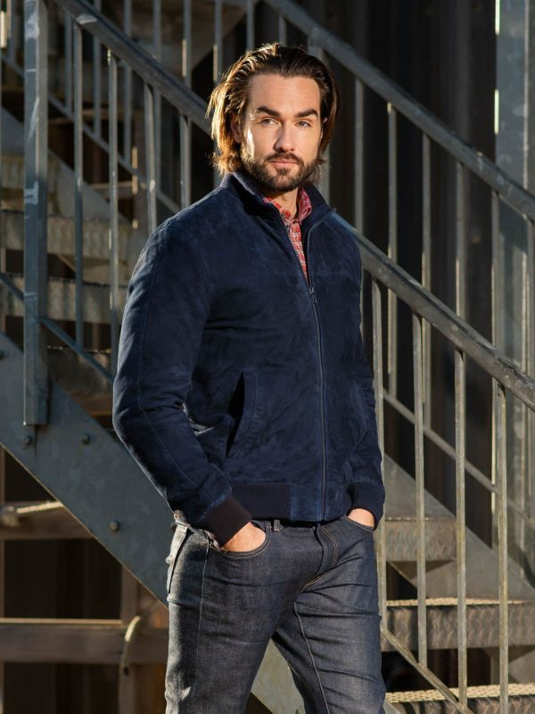 FOSSE3539 Leather Blue Dalston Suede Bomber Jacket