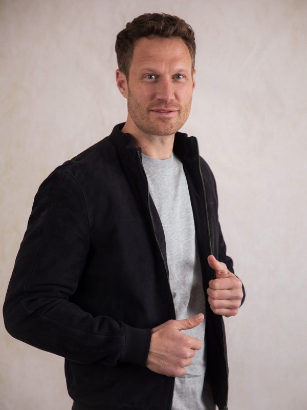 FOSSE3539 Leather Blue Dalston Suede Bomber Jacket - Image 6