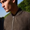FOSSE3530 Dark Faux Suede Bomber Jacket - Image 4