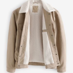FOSSE3534 Faux Suede Borg Collared Trucker Jacket