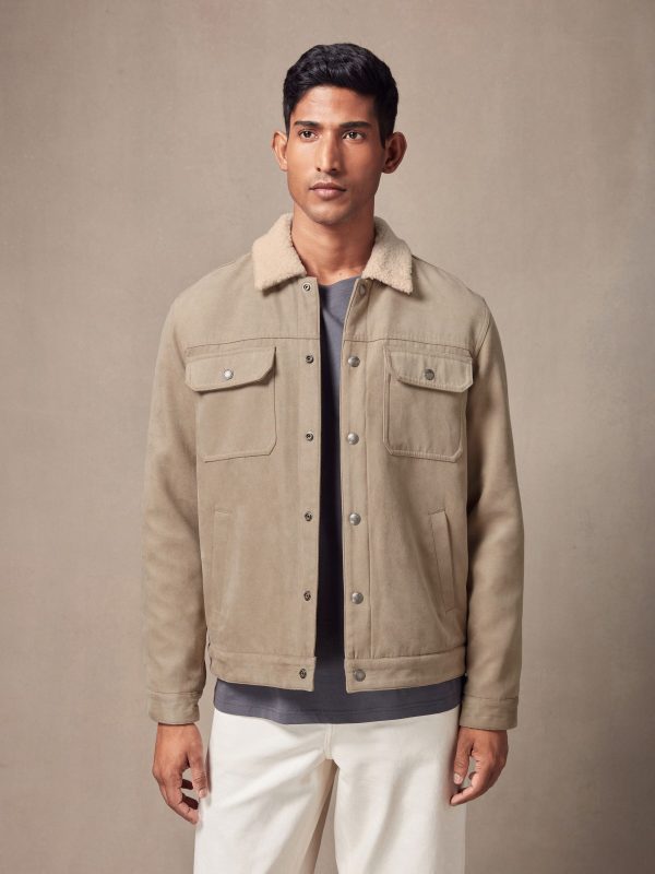 FOSSE3534 Faux Suede Borg Collared Trucker Jacket - Image 2