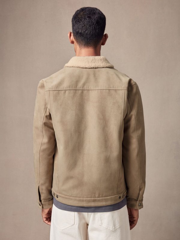 FOSSE3534 Faux Suede Borg Collared Trucker Jacket - Image 3