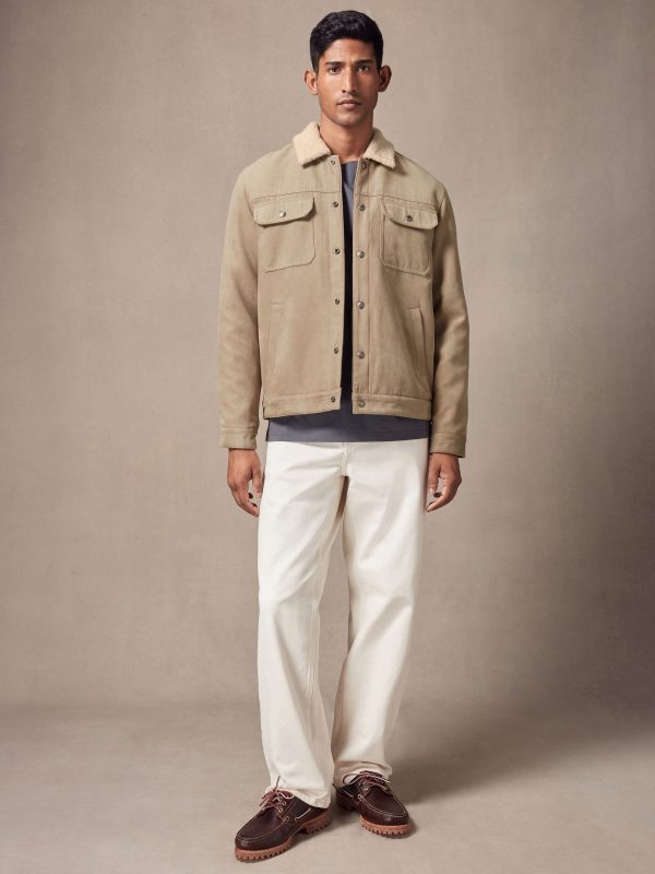 FOSSE3534 Faux Suede Borg Collared Trucker Jacket - Image 4