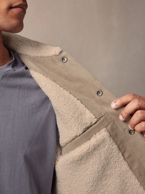 FOSSE3534 Faux Suede Borg Collared Trucker Jacket - Image 6