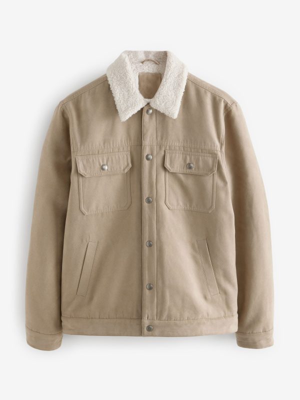 FOSSE3534 Faux Suede Borg Collared Trucker Jacket - Image 7
