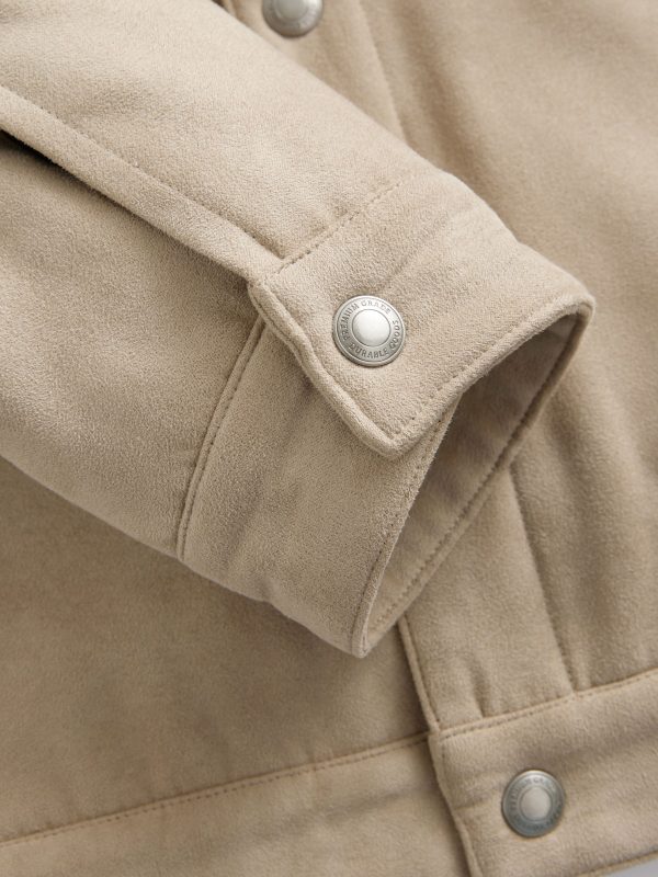 FOSSE3534 Faux Suede Borg Collared Trucker Jacket - Image 8