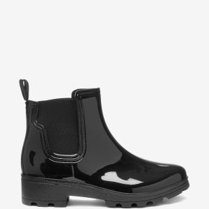 FOSSE3586 Black Patent Ankle Wellington Boots