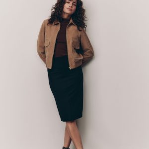 FOSSE3549 Black Jersey Pencil Skirt