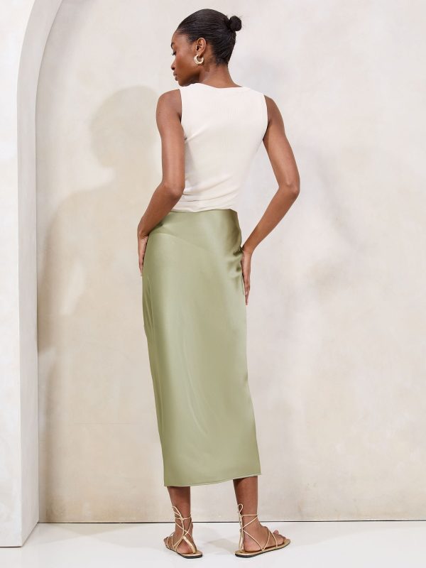 FOSSE3543 Green Midi Satin Skirt - Image 5