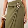FOSSE3547 Green Touch of Linen Wrap Midi Skirt - Image 3