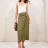 FOSSE3547 Green Touch of Linen Wrap Midi Skirt - Image 4