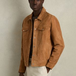 FOSSE3521 Brown Eden Suede Trucker Jacket