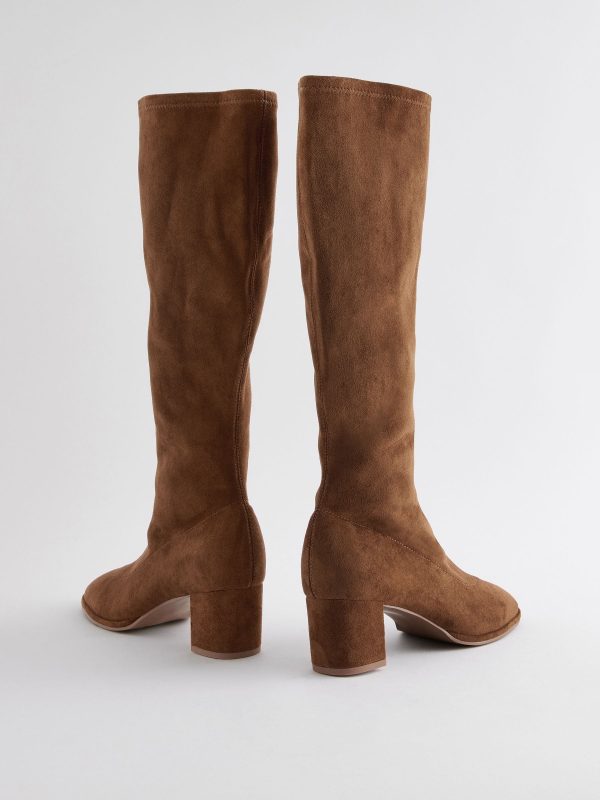 FOSSE3581 Tan Brown Standard/Wide Sock Block Knee High Boots - Image 3