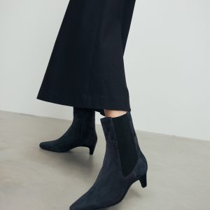 FOSSE3587 Navy Suede Standard/Wide Chisel Toe Chelsea Ankle Boots