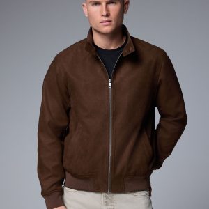 FOSSE3526 Brown Faux Suede Harrington Jacket