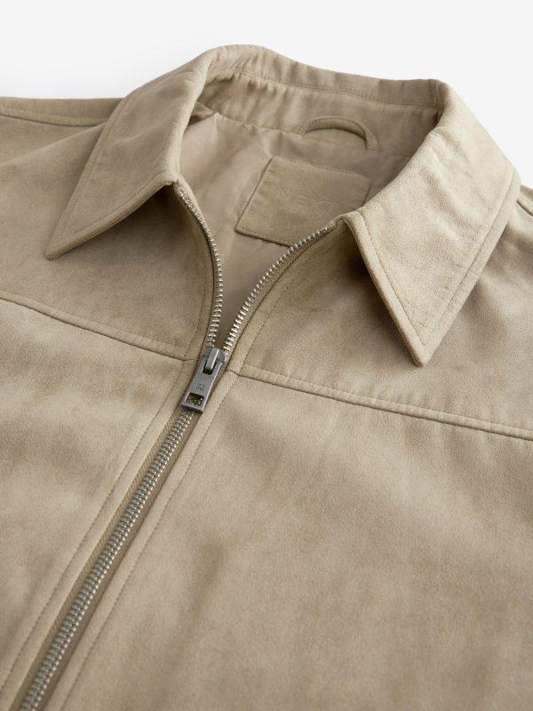 FOSSE3536 Neutral Faux Suede Zip Through Collared Shacket - Image 10