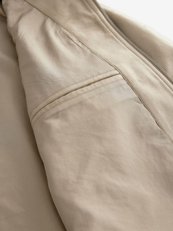 FOSSE3536 Neutral Faux Suede Zip Through Collared Shacket - Image 11