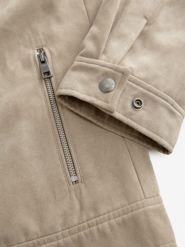 FOSSE3536 Neutral Faux Suede Zip Through Collared Shacket - Image 12