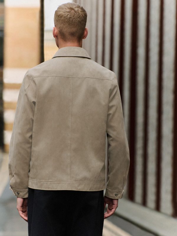FOSSE3536 Neutral Faux Suede Zip Through Collared Shacket - Image 3