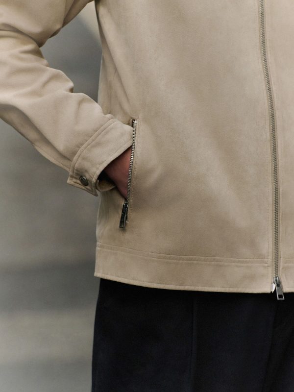 FOSSE3536 Neutral Faux Suede Zip Through Collared Shacket - Image 5