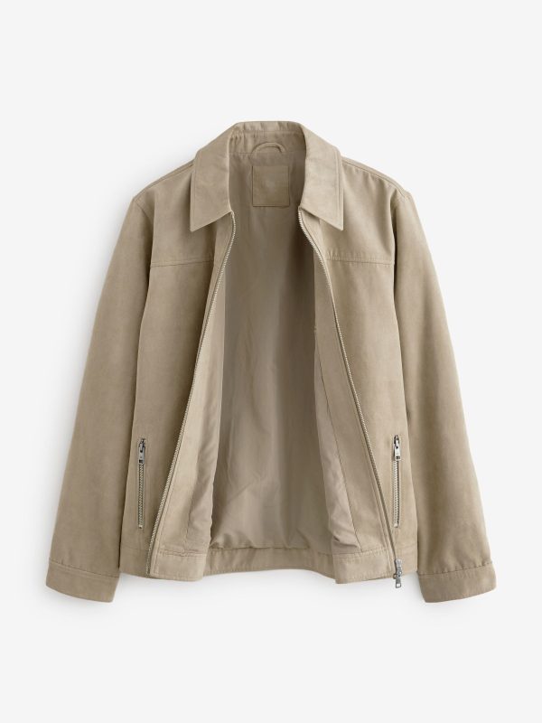 FOSSE3536 Neutral Faux Suede Zip Through Collared Shacket - Image 8