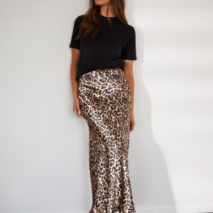 FOSSE3558 Leopard Maxi Satin Slip Skirt