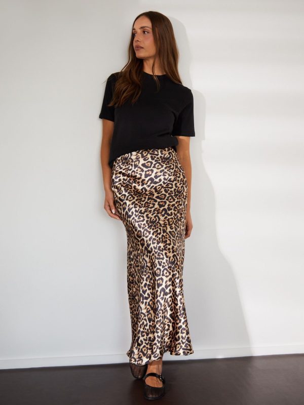 FOSSE3558 Leopard Maxi Satin Slip Skirt