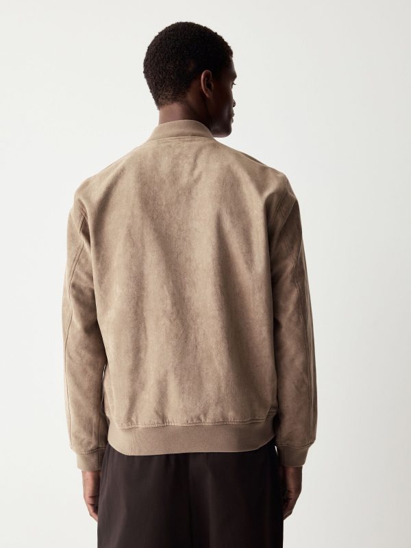 FOSSE3531 Neutral Faux Suede Bomber Jacket - Image 2