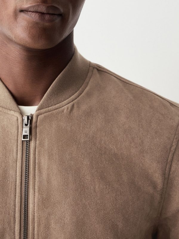 FOSSE3531 Neutral Faux Suede Bomber Jacket - Image 4