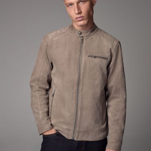 FOSSE3538 Grey Faux Suede Racer Jacket