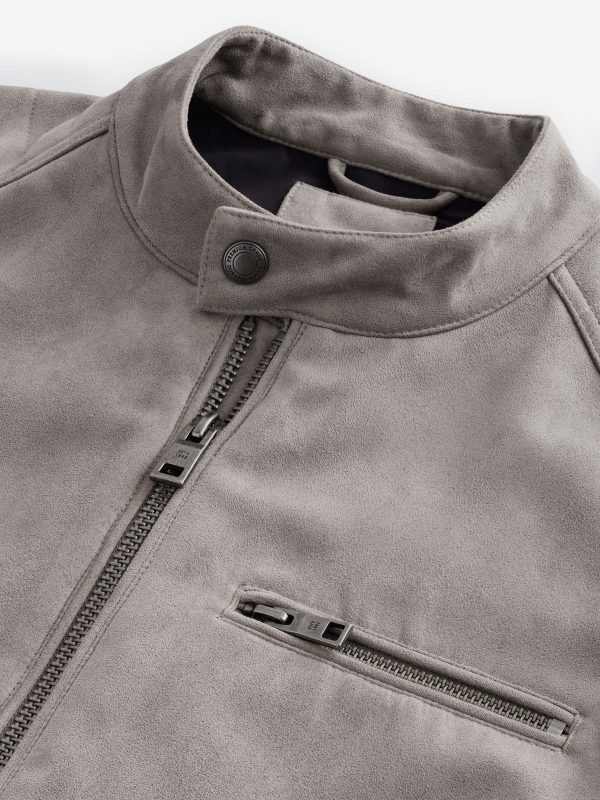 FOSSE3538 Grey Faux Suede Racer Jacket - Image 10