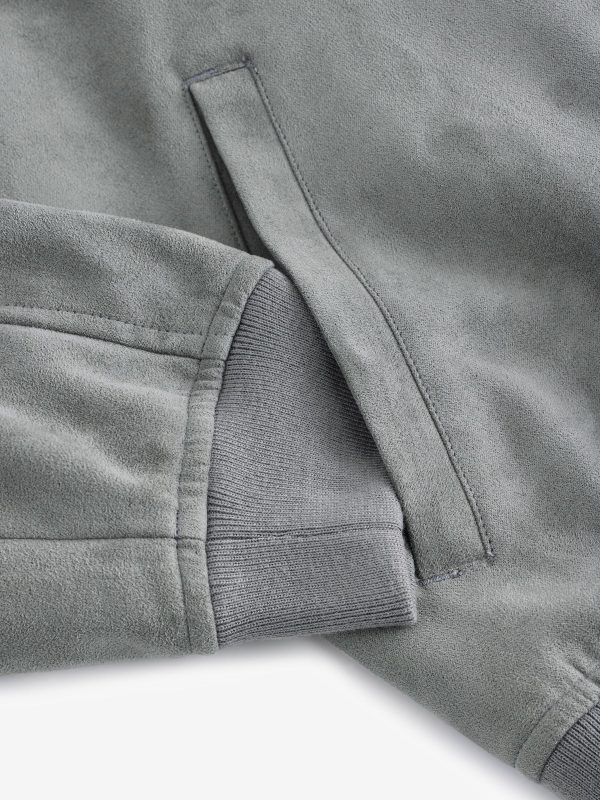 FOSSE3533 Light Grey Faux Suede Bomber Jacket - Image 10