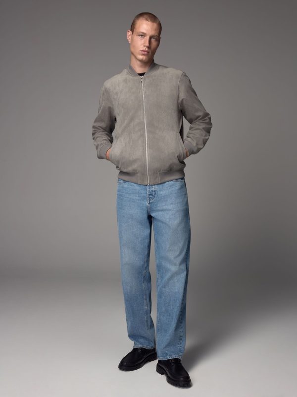 FOSSE3533 Light Grey Faux Suede Bomber Jacket - Image 2