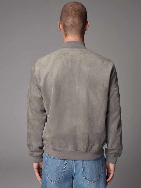 FOSSE3533 Light Grey Faux Suede Bomber Jacket - Image 3