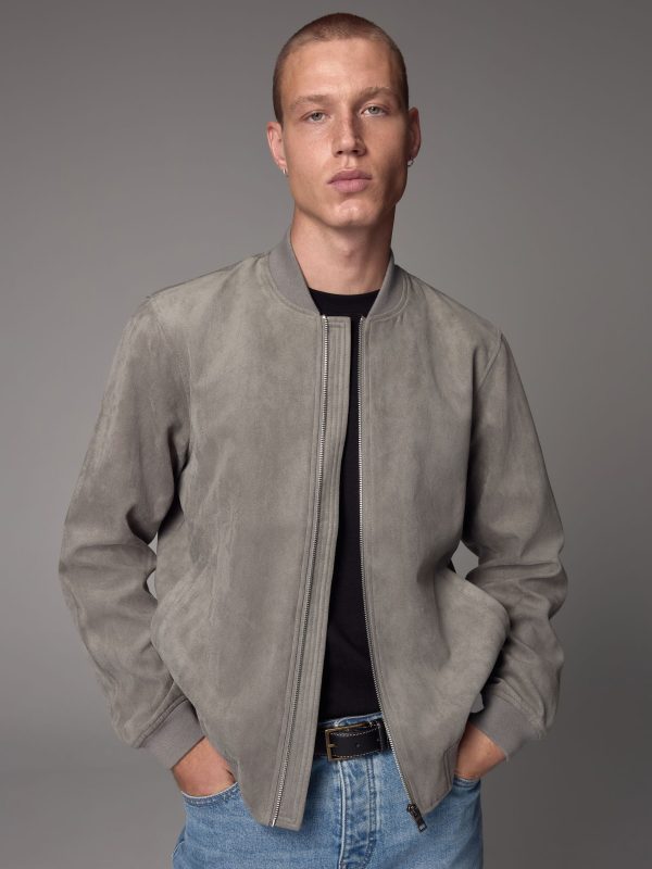 FOSSE3533 Light Grey Faux Suede Bomber Jacket - Image 4