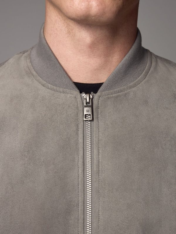 FOSSE3533 Light Grey Faux Suede Bomber Jacket - Image 5