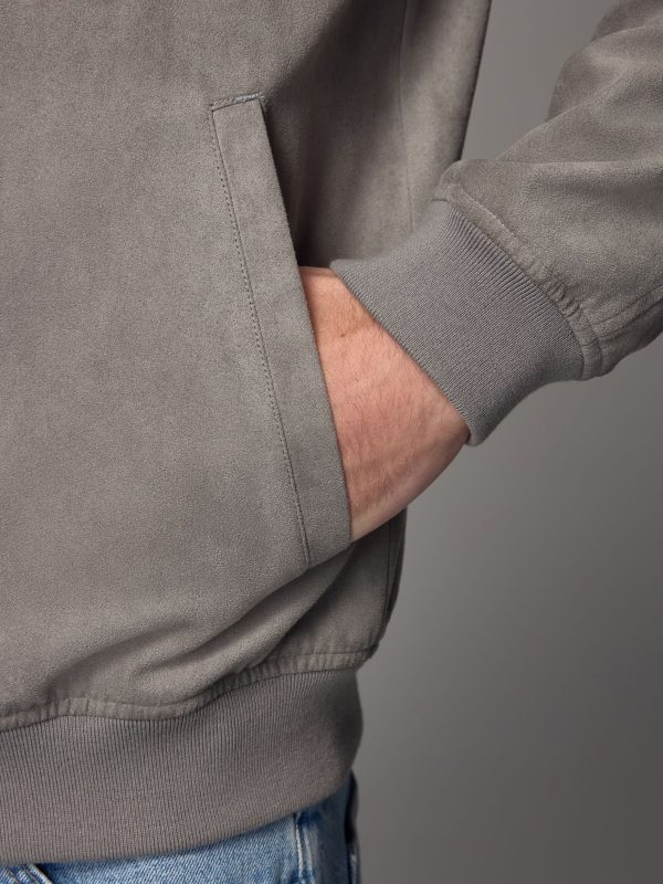 FOSSE3533 Light Grey Faux Suede Bomber Jacket - Image 6