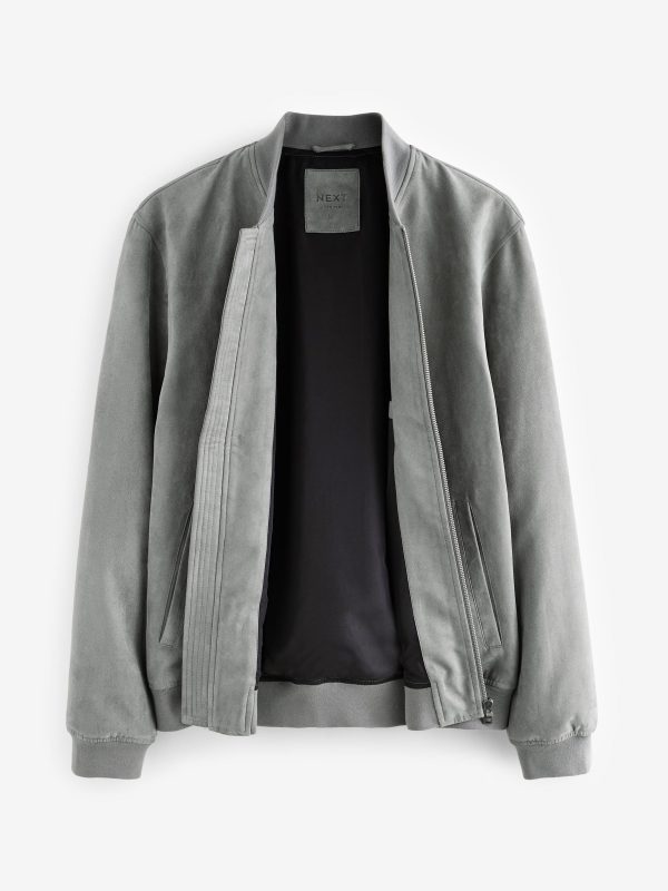 FOSSE3533 Light Grey Faux Suede Bomber Jacket - Image 8