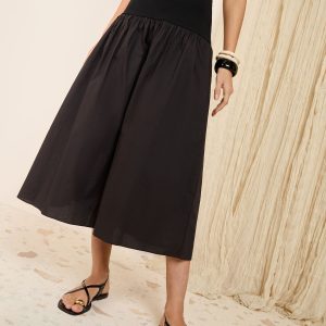 FOSSE3555 Black Dropped Waist Maxi Skirt