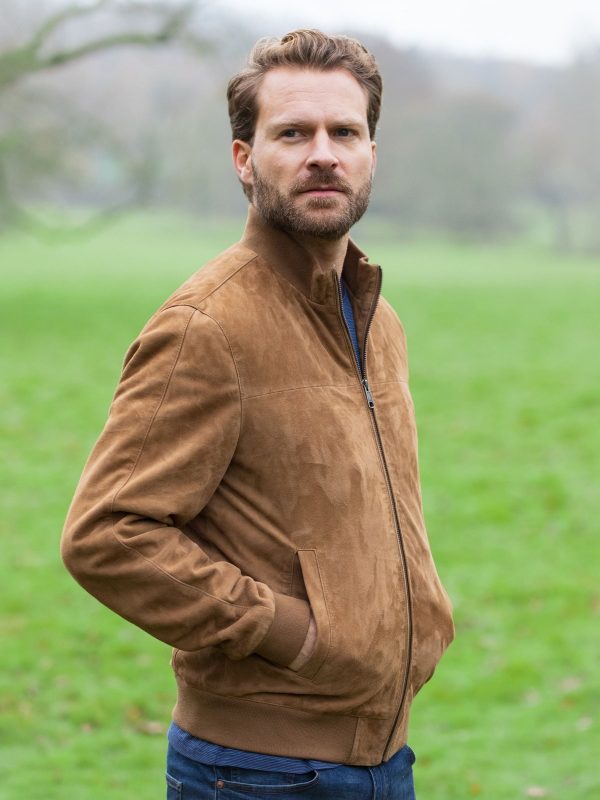 FOSSE3529 Leather Natural Dalston Suede Bomber Jacket