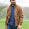 FOSSE3529 Leather Natural Dalston Suede Bomber Jacket - Image 2