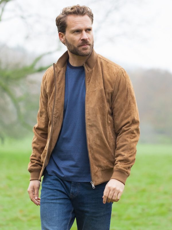 FOSSE3529 Leather Natural Dalston Suede Bomber Jacket - Image 2