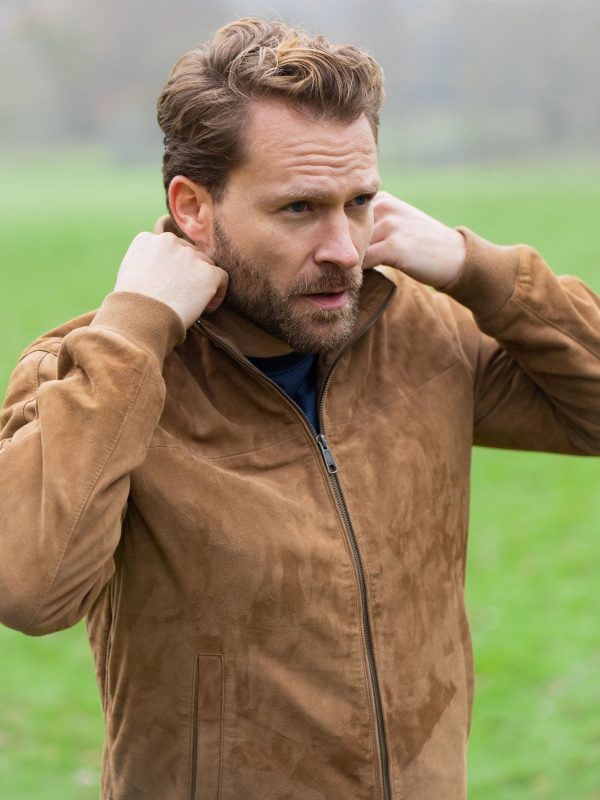 FOSSE3529 Leather Natural Dalston Suede Bomber Jacket - Image 3