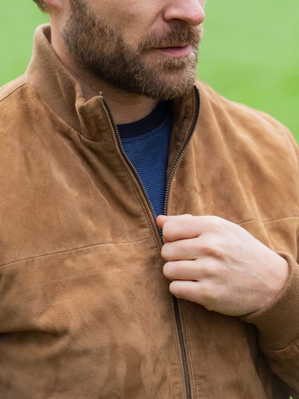 FOSSE3529 Leather Natural Dalston Suede Bomber Jacket - Image 5