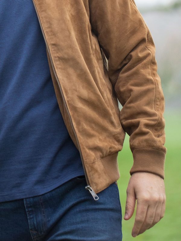 FOSSE3529 Leather Natural Dalston Suede Bomber Jacket - Image 6