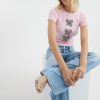 FOSSE3566 Pink Diamante Bow Ribbed T-Shirt